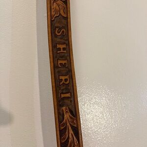 Vintage Western Brown Tooled Leather Belt “Sherri” name Saddle Buckle